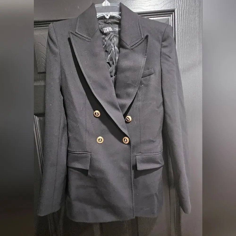 Zara Black Blazer with Gold Buttons